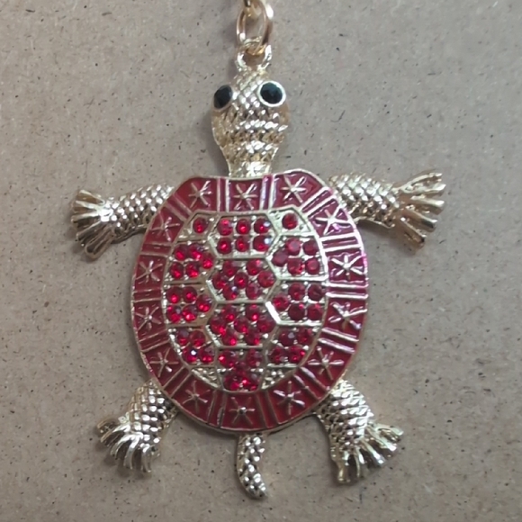 Elegant Turtle with Gold and Red Accents Keychain Bag Charm - Picture 3 of 6